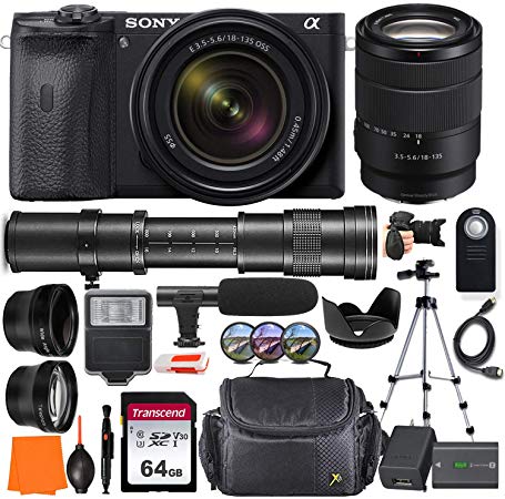 Sony Alpha a6600 Mirrorless Digital Camera with 18-135mm and 420-800mm Telephoto Lens   Wide-Angle & Telephoto Conversion Lens, 64GB Memory Card, Microphone, Digital Flash, Gadget Bag & More…