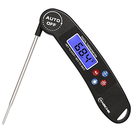 Meat Thermometer, ANSCHE 4-5 Seconds Instant Read Digital Cooking Food Thermometer with Talking and Backlight Function for Kitchen BBQ Grill, Indoor Outdoor, Auto off Collapsible Probe and LCD Display