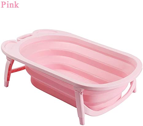 Collapsible Bathing Tub, FOME Non-Slip Portable Folding Baby Bath Tub Foldable Shower Basin Collapsible Baby Bathtub Baby Shower Basin with Temperature Sensing for Infants Kids Aged 0-6 Years Old