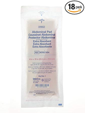 Medline Sterile Abdominal Pads, 8"x10", Individually Wrapped (Pack of 18)