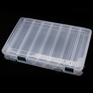 docooler 27*18*4.7CM Double Sided High Strength Transparent Visible Plastic Fishing Lure Box 14 Compartments with Drain Hole Fishing Tackle