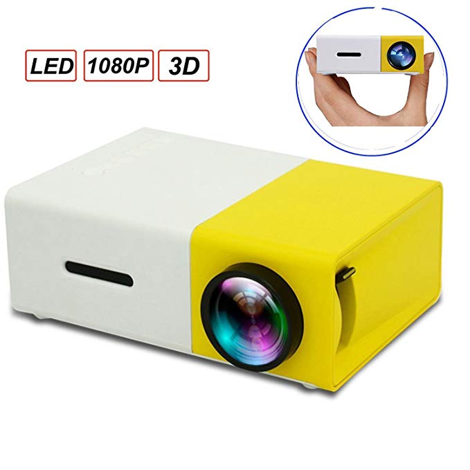 LED Projector,SUAVER 1080P Full HD Mini Cinema Projector Portable Projector Home Cinema Theater with USB/SD/AV/HDMI,Pocket Projector for Video/Movie/Games (Yellow)