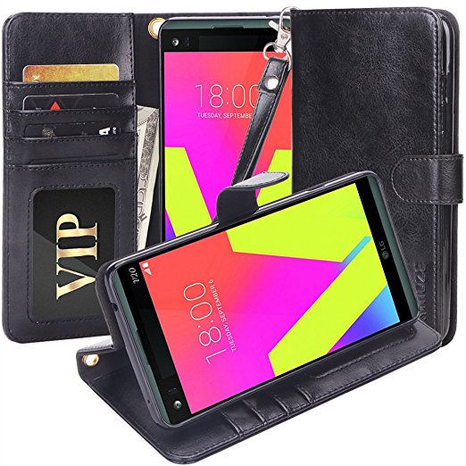 LG V20 Case, Moze LG V20 Wallet Case [4 Card Slots ] [Wrist Strap] [Stand Feature] PU Leather Flip Wallet Case Cover for LG V20 -Black