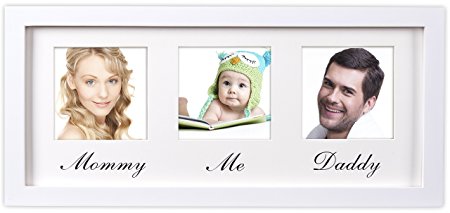 Mommy Daddy Me Frame, White — Solid Wooden Wall Hanging Picture frame — Fits Standard 4x6” Photos - First Family Picture Frame - Ideal Gift for New Parents