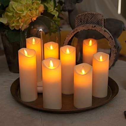 Homemory Flickering Flameless Candles, Moving Flame, Battery Operated LED Pillar Candles with Timer and Remote, Made of Wax-Like Frosted Plastic, Won't Melt, Ivory, Set of 8