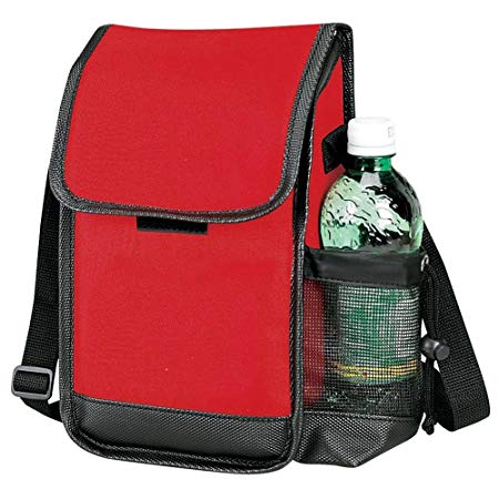 Eunichara Plus Thermal Insulated Cooler Lunch Bag 600D Polyester PVC Backing with Leatherette Trim Side Bottle Holder - Color Red