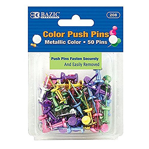 2 Pk, Assorted Metallic Color Push Pins (50/Pack) Total of 100