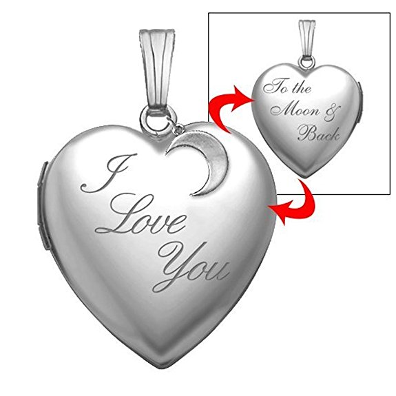Sterling Silver 'to the Moon and Back' Heart Locket Pendant Necklace 3/4 Inch X 3/4 Inch