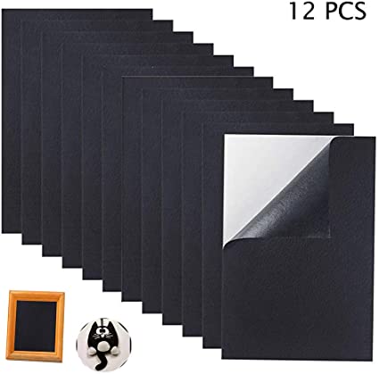 12PCS Black Adhesive Craft Felt Fabric Sheets,8.3 by 11.8 Inch,A4 Size Fabric Sticky Back Sheet for Art Crafts Making,Jewelry Box Liner,Waterproof Furniture Protector