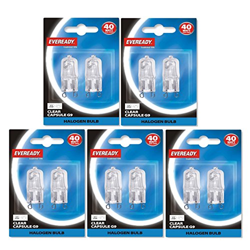 10 x Eveready branded G9 40W Halogen Light Bulbs Clear Capsule Lamps Long Life