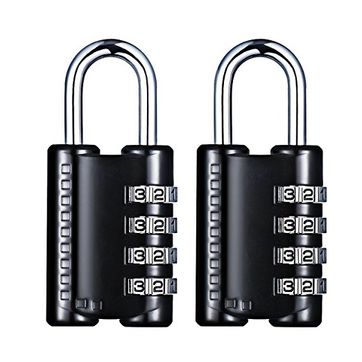 4 Digit Combination Lock, Turbot 2 Pack Padlock Set for Storage Lockers, Gym Locker, Sports Locker, Filing Cabinet, Toolbox, Luggage, Suitcases-Black
