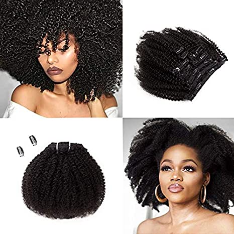 SAGA QUEEN Hair Mongolian Afro Kinky Curly Clip In Hair Extensions 8pcs 20clips 120g/bundle Mongolian Virgin Remy Human Hair (1 bundle 8inch, natural black)