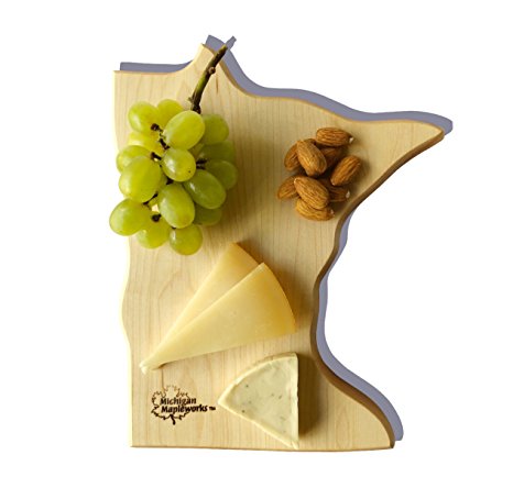 Minnesota Shaped Solid Maple Wood Cheese board Set - MADE IN USA. Small Cheese & Kitchen Cutting Board. Serves as a Cheese tray or Charcuterie Board with Solid Wood Spreader by Michigan MapleWorks