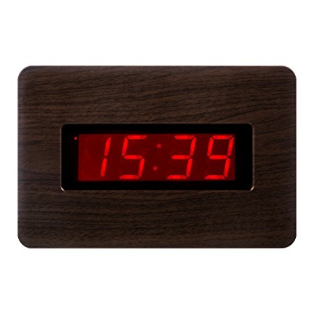 Kwanwa LED Wall Clock With 1.4'' Large Red LED Numbers Display And Wood Grain Look,Battery Operated Only,Can Be Placed Anywhere Without A Cumbersome Cord