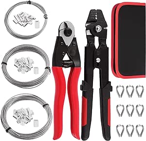 Hilitchi 166Pcs Up To 2.2mm Wire Rope Crimping Tool Kit, including Wire Cutter, Wire Rope Swager Crimper, 3 Sizes Stainless Steel Wire with Aluminum Double Barrel Ferrule Crimping Loop and Thimble