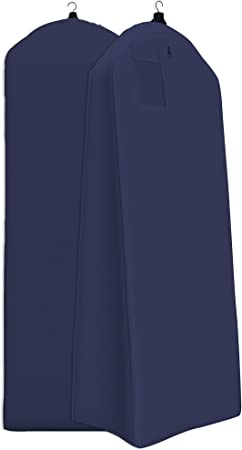 Gusseted Wedding Dress Garment Bag - For Long Puffy Gowns - 72” x 24”, 20” Gusset (Navy Blue)