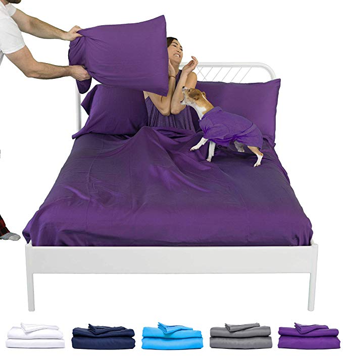 Sheets & Giggles Eucalyptus Lyocell Sheet Set. Compared with Cotton, Our Sheets are Softer, More Breathable, More Cooling, and Sustainable Too- No Sheet. Hypoallergenic, Deep Pockets. Queen Purple