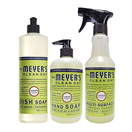 Mrs. Meyer's Kitchen basics set, Lemon Verbena, 3 ct: dish soap, hand soap & multi-surface everyday cleaner