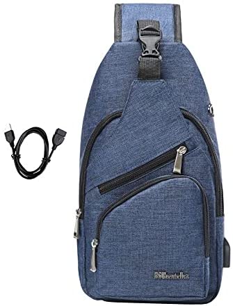 BSTcentelha Sling Crossbody Chest Bag with USB Charging Port（Blue）