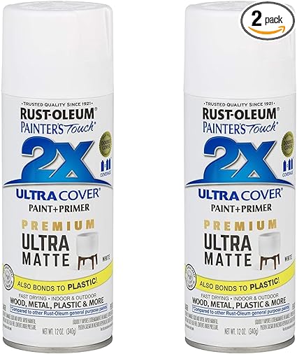 Rust-Oleum 331181 Painter's Touch 2X Ultra Cover Spray Paint, 12 oz, Ultra Matte White (Pack of 2)