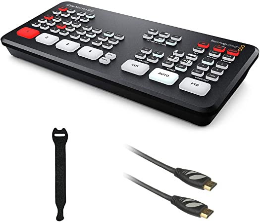 Blackmagic Design ATEM Mini Pro ISO HDMI Livestream Switcher with High-Speed 6' HDMI Cable & 10-Pack Straps Bundle