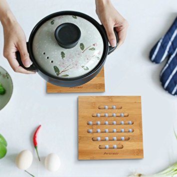 Bamboo Coaster Set Trivet Mat set Heat Resistant Pot Teapot Protects Counters Tables 2 Pieces for Kitchen