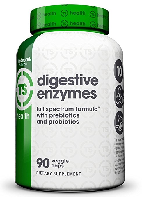 Top Secret Nutrition Digestive Enzymes with Prebiotics and Probiotics, and Bioperine for Better Digestion and Nutrient Absorption, Helps with Bloating and Gas (90 veggie caps)