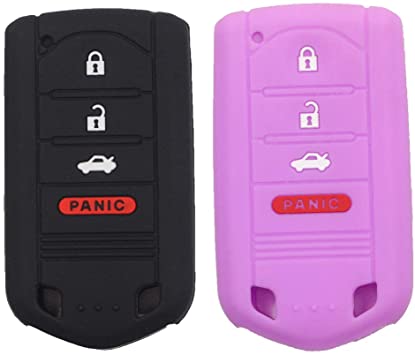 Btopars 2Pcs Silicone Rubber 4 Buttons Smart Key Fob Skin Cover Case Protector Keyless Jacket Compatible with Acura 2009-2014 TL 2013-2015 ILX 2010-2013 ZDX 2010-2015 RDX M3N5WY8145 Black Purple