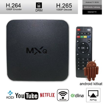 Urant MXQ Andorid 4.4 TV Box 4X CPU S805 Quad Core Fully loaded Add-ons with Kodi Xbmc Cloud TV H.265 HD 3D Wifi LAN Miracast Airplay Streaming Media Player TV Multimedia Gateway Support Micro SD Card