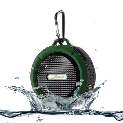 Elivebuy® 5 Watt Driver Portable Waterproof Bluetooth 3.0 Speaker Rugged Wireless For Outdoor/Shower with Built-in Microphone & Suction Cup & Snap Hook - Army Green