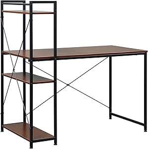 HOMCOM Computer Desk with Storage Shelves on Left or Right, Industrial Reversible Writing Desk for Home Office, Study, Easy Assembly, 120 x 64 x 121cm, Walnut and Black