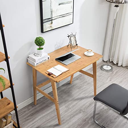 Nnewvante Writing Computer Desk 31.5" Bamboo Home Office Table with Large Drawer, Modern Furniture Simple Study Makeup Workstation