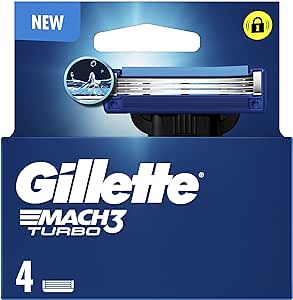 Gillette Mach3 Turbo Recharges De Lames De Rasoir Pour Homme, À 3 Lames, 4 Recharges De Lames, Lames Plus Résistantes Que L’Acier