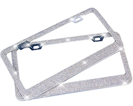 Tokept Bling Luxury Rhinestones License Plate Frame for Women with 2 Hole-Pack of 2 (The Best Bling on the Market)