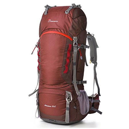 Mountaintop 70L 10L Internal Frame Backpack Water-resistant Hiking Backpack Backpacking Trekking Bag with Rain Cover for Climbing,camping,hiking,Travel and Mountaineering-5805III (Dark Red)