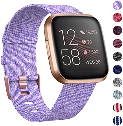 KIMILAR Woven Band Compatible with Fitbit Versa/Fitbit Versa 2/Fitbit Versa Lite Edition, Large Small Woven Fabric Breathable Men Women Versa Replacement Band for Versa Smartwatch