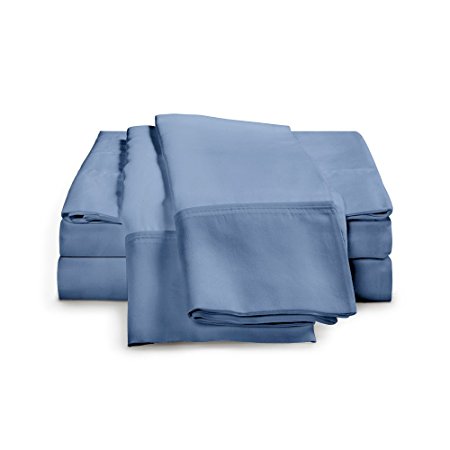 1500 Thread Count Egyptian Cotton Sheet Set | Hotel Luxury 4-Piece Sheet Sets | Pillowcases, Fitted & Flat Sheets Included, King, Medium Blue