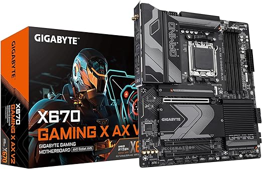 GIGABYTE X670 Gaming X AX V2 (AM5/ LGA 1718/ AMD/ X670/ ATX/ 5-Year Warranty/ DDR5/ PCIe 4.0 M.2/ PCIe 5.0/ USB 3.2 Gen1x2 Type-C/Wi-Fi 6E/ 2.5GbE LAN/Q-Flash Plus/PCIe EZ-Latch/Motherboard)