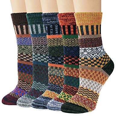 5-6 Pairs Womens Wool Socks Cold Weather Vintage Soft Warm Socks Thick Knit Cozy Winter Socks for Women