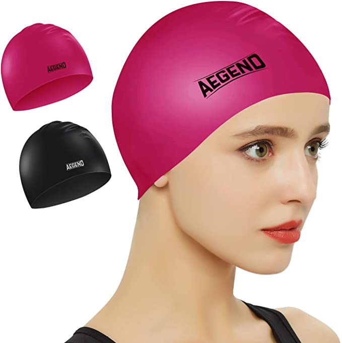 Aegend 2 Pack Swim Caps, Durable Silicone Swimming Caps for Long Hair Short Hair, Adult Youth Women Men, 4 Colors