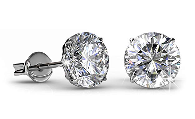 Jade Marie BOLD Silver Round Brilliant Cut Solitaire Stud Earrings, 18k White Gold Plated Stud Earring Set with 1ct Swarovski Crystals, Hypoallergenic Earrings