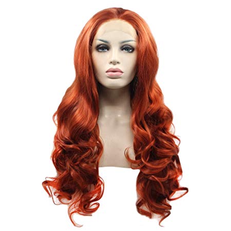 eNilecor Red Lace Front Wig Long Wavy Synthetic #360 Copper Red Lace Wig Free Part Wigs for Women for Halloween 24 inches (Copper Red)