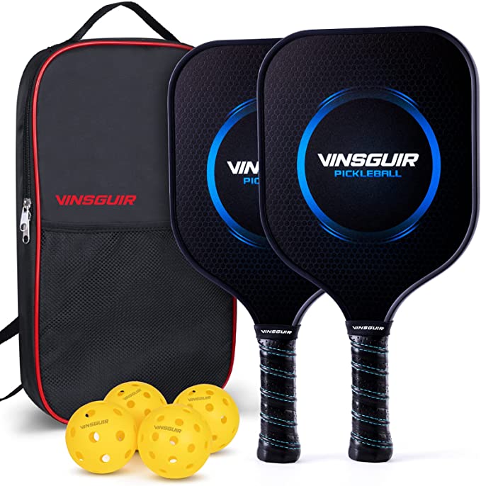 Vinsguir Pickleball Paddle - 2 Premium Graphite Rackets Honeycomb Composite Core with Cushion Comfort Grip & 4 Balls & Portable Racquet Bag