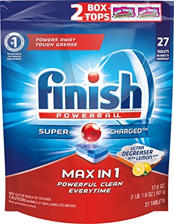 Finish Max in 1 Powerball, 27 Tablets, Super Charged Automatic Dishwasher Detergent, Lemon Scent