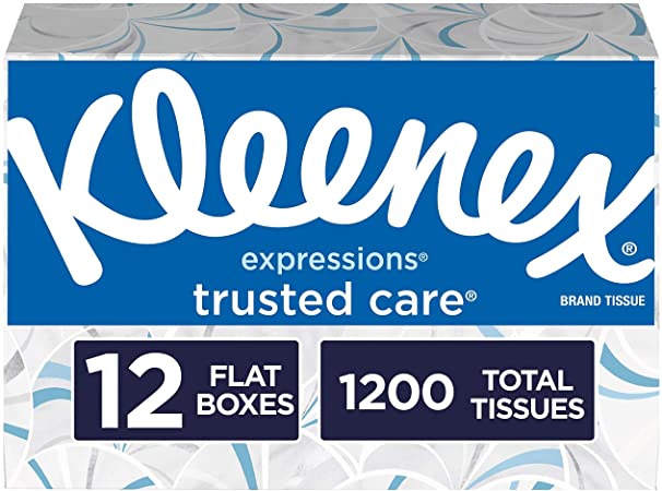 Kleenex Trusted Care Facial Tissues, 12 Rectangular Boxes, 100 Tissues per Box (1,200 Tissues Total)