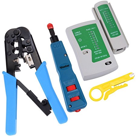 Vastar Network Cable Repair Kit - Network Wire Punch Down Impact Tool, Dual-Modular Crimping Tool and J45 RJ11 RJ12 CAT5 CAT 6 Multi-functional UTP Network Lan Cable Tester Test Tool