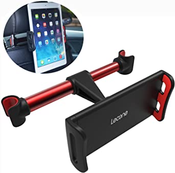Car Headrest Tablet Holder, Lecone 360° Rotated Vehicle Seat Back Mount Stand Bracket Racket for 4.4''- 11'' Smartphones, iPad, Kindle Fire, Nintendo Switch (Black & Red)