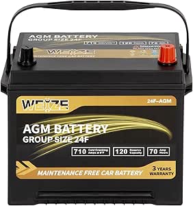 Weize Platinum AGM Battery BCI Group 24F Automotive Battery, 120RC, 710CCA, 36 Months Warranty