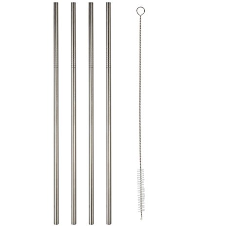 Stainless Steel Drinking Straws. 10-Inch (Set of 4) - by Home-X