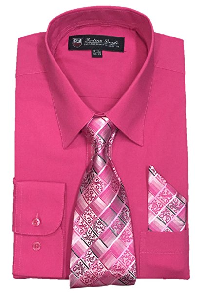 Fortino Landi Solid Classic Dress Shirt with Matching Tie, Hankie SG222 in 22 Colors